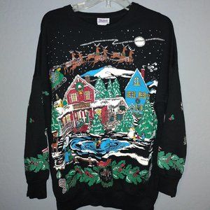 Black all over print Christmas pullover sweater